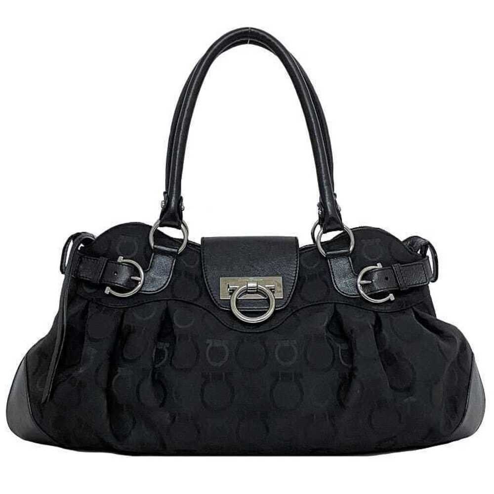 Salvatore Ferragamo Handbag Black Gancini Shoulder Bag Leather Logo
